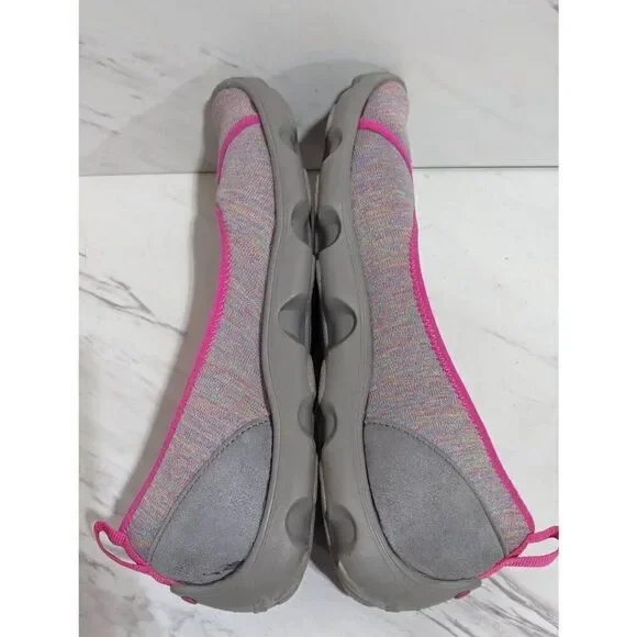 Crocs Women's Heather Gray Fabric Hot Pink Trim Slip-On Ballet Flat Shoes Size 8 - Picture 3 of 9